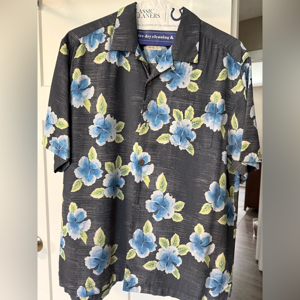 Tommy Bahama Silk Men's Floral Shirt - Black and Blue